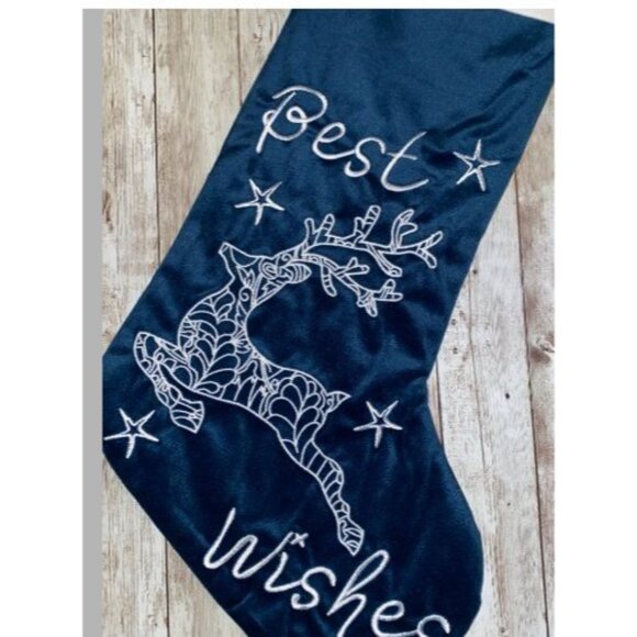 Set of 5 Gex Worldwide Embroidery Velvet Christmas Stockings, 22" Green Red Blue - Picture 6 of 7